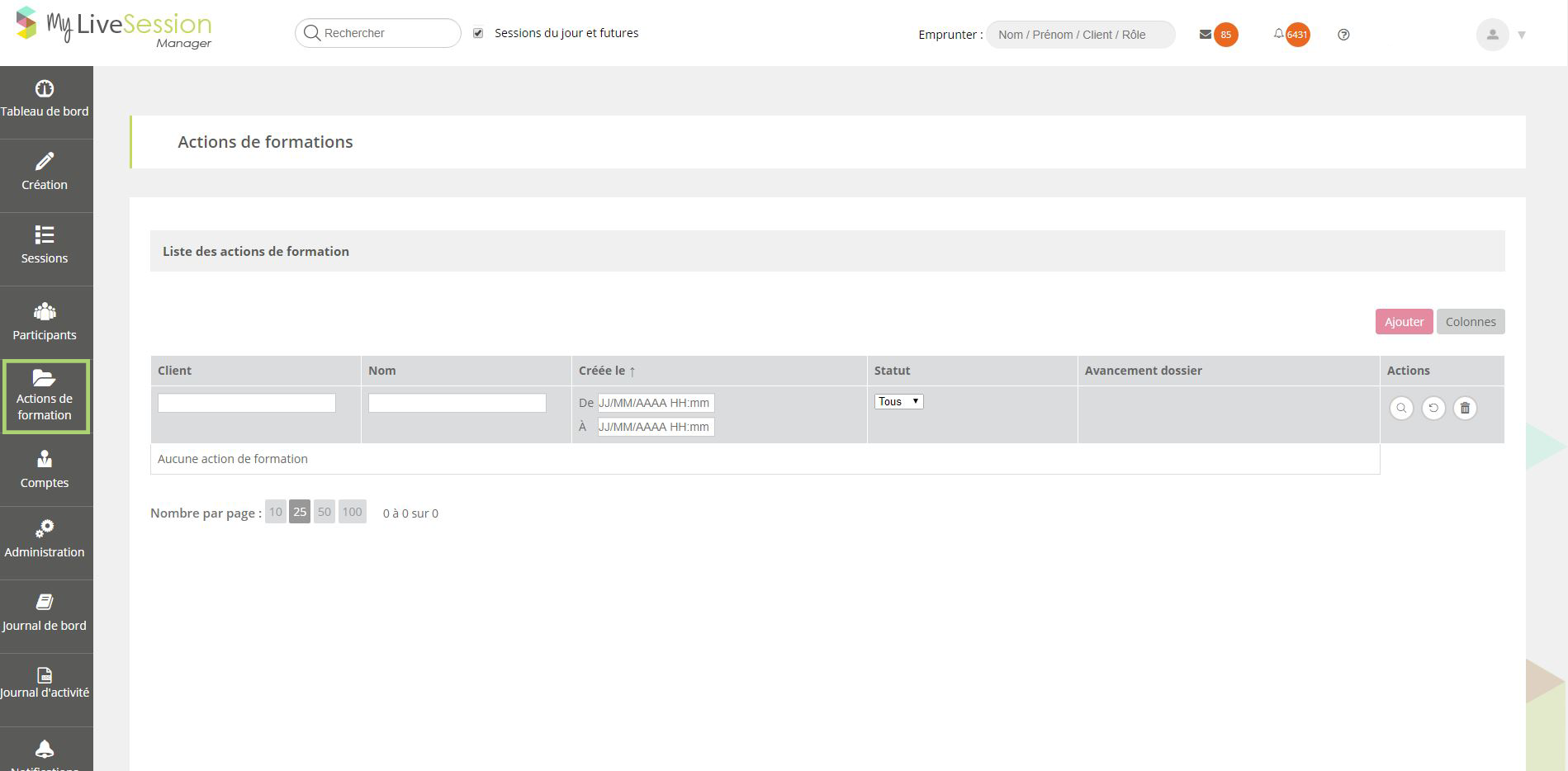 module action de formation mylivesession manager