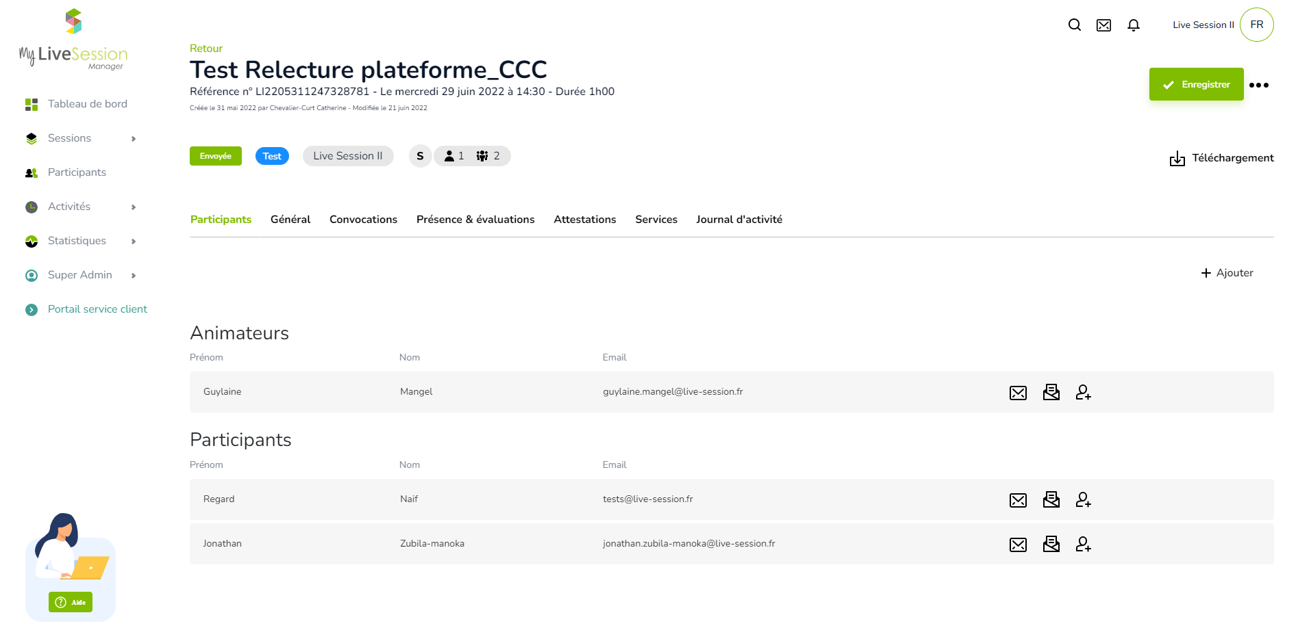 fiche session mylivesession manager